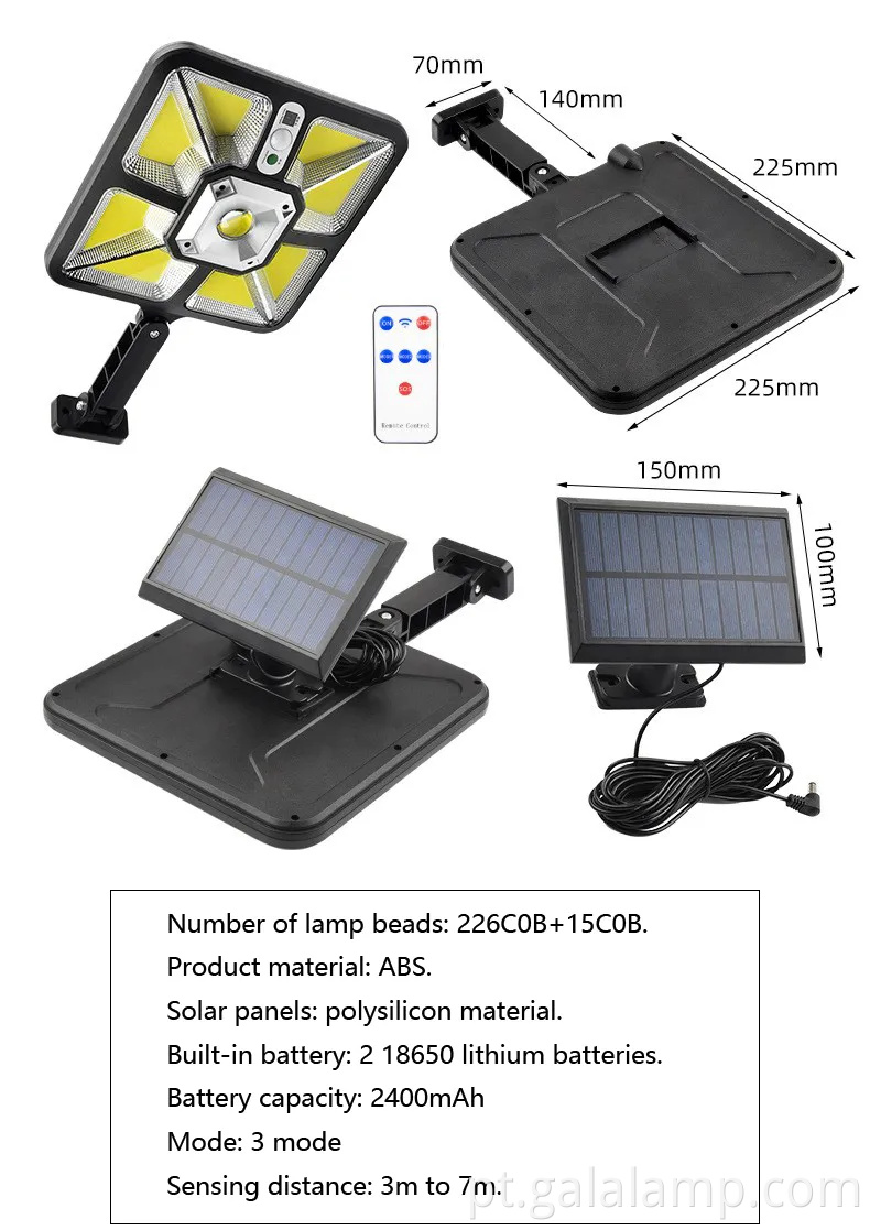 Lâmpada de parede de segurança solar ajustável com classificação à prova d'água IP65
